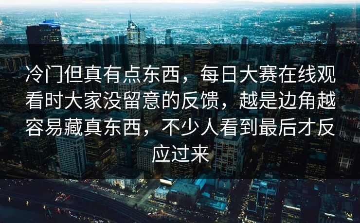 冷门但真有点东西，每日大赛在线观看时大家没留意的反馈，越是边角越容易藏真东西，不少人看到最后才反应过来